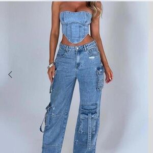 BABYBOO Women's Denim Brooklyn Cargo Jeans and Yasie Corset